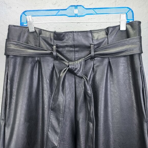 COMMANDO Faux Leather Pants Women's M Paper Bag Tie Waist Crop Trouser Black - Picture 4 of 12